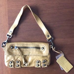 Linea Pelle Dylan yellow shoulder clutch NWOT
